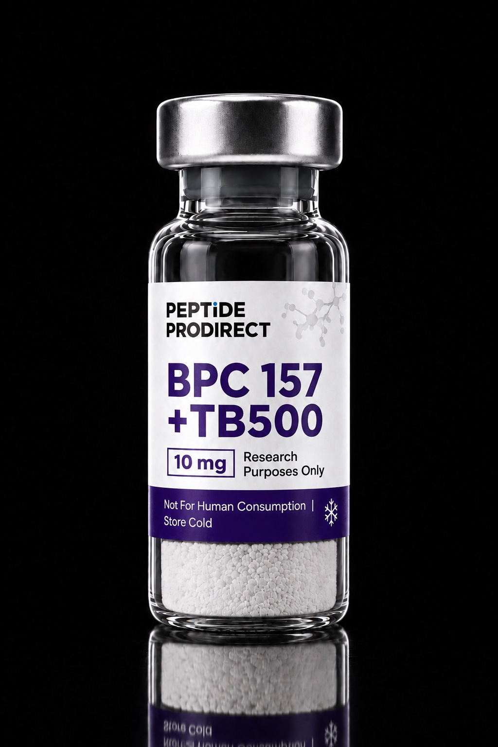 Peptide Prodirect BPC-157 + TB-500 research-material vial in a black studio