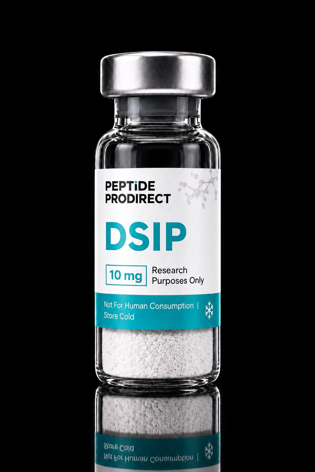 Peptide Prodirect DSIP research-material vial in a black studio