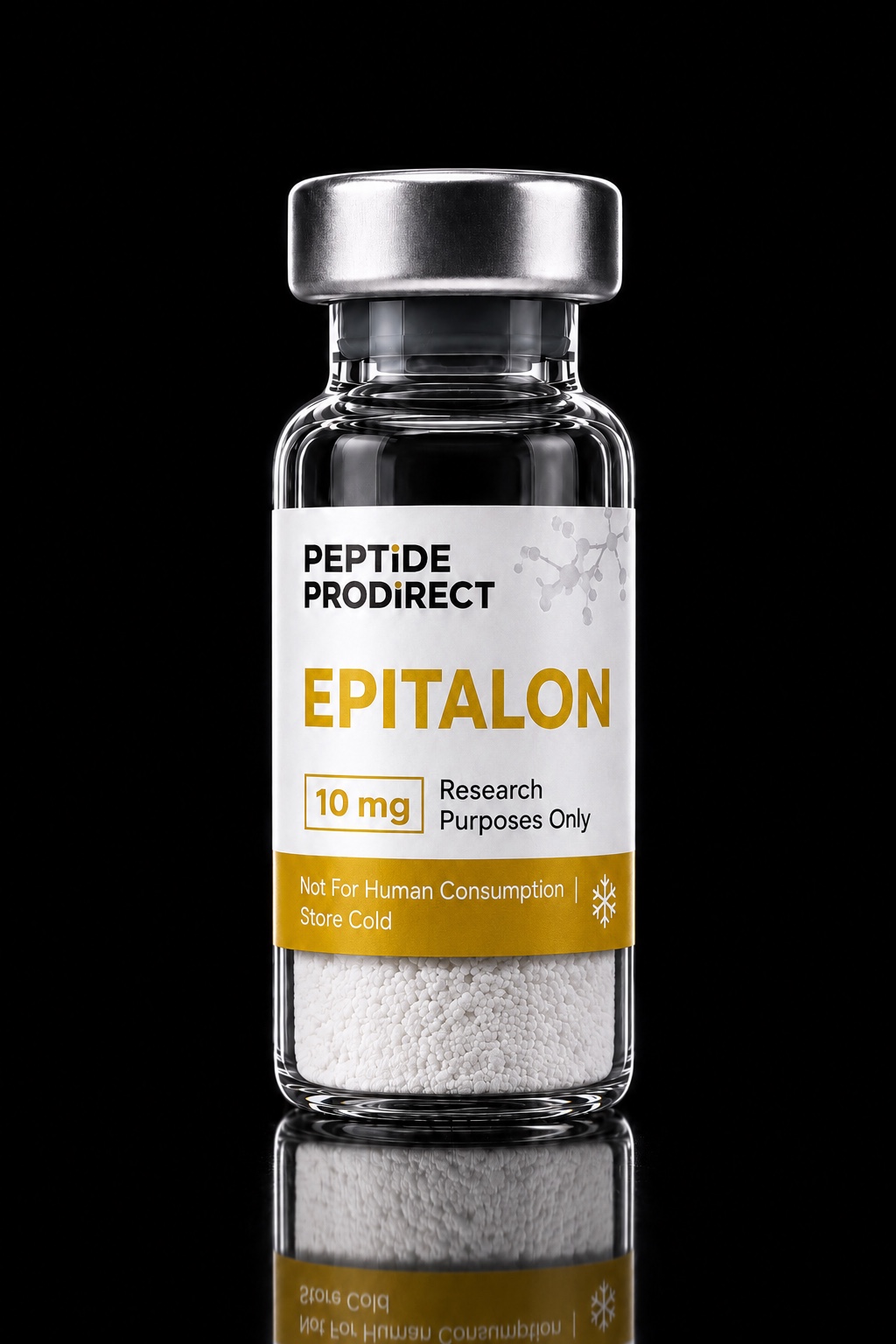 Peptide Prodirect Epitalon research-material vial in a black studio