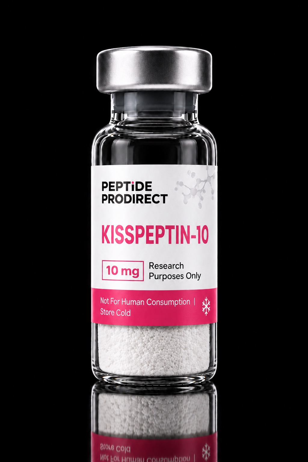 Peptide Prodirect Kisspeptin-10 research-material vial in a black studio