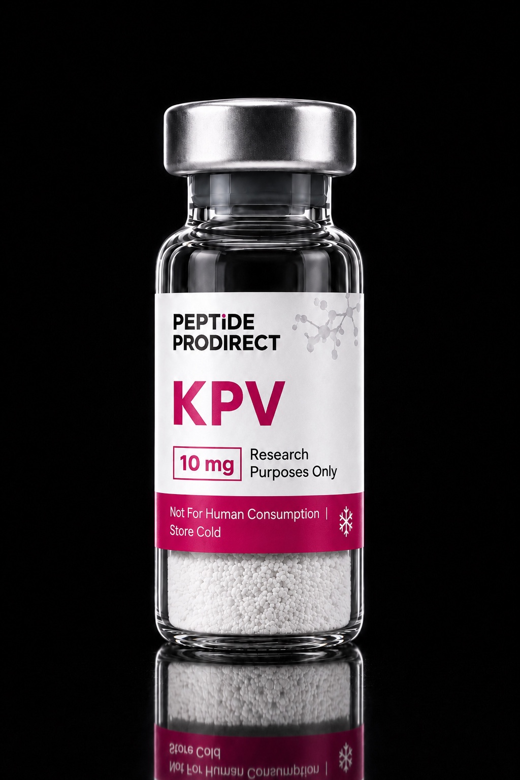 Peptide Prodirect KPV research-material vial in a black studio
