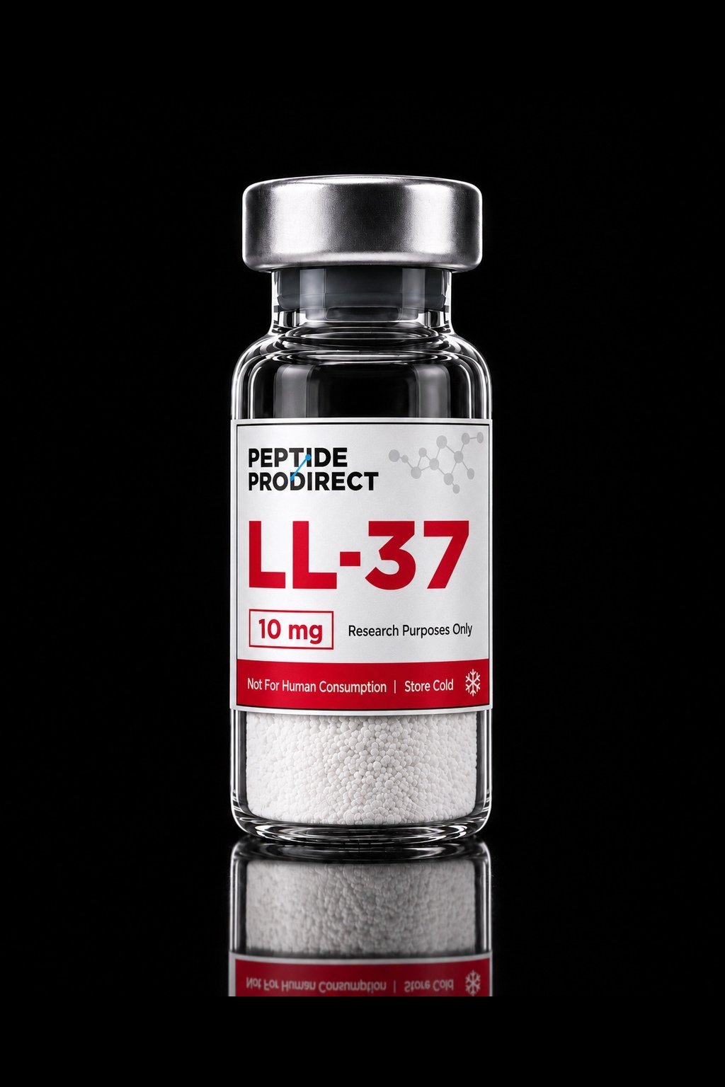 Peptide Prodirect LL-37 research-material vial in a black studio