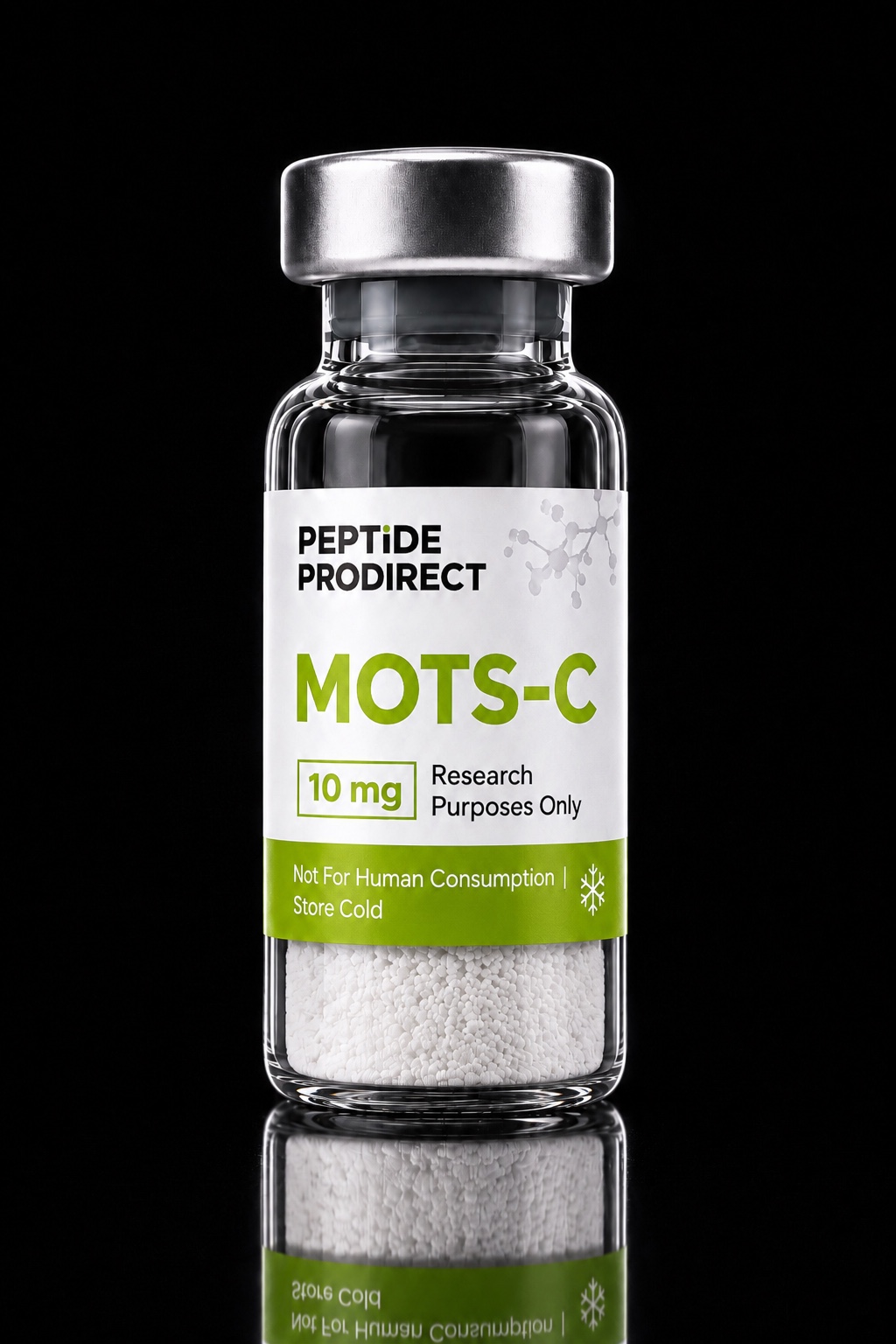 Peptide Prodirect MOTS-C research-material vial in a black studio