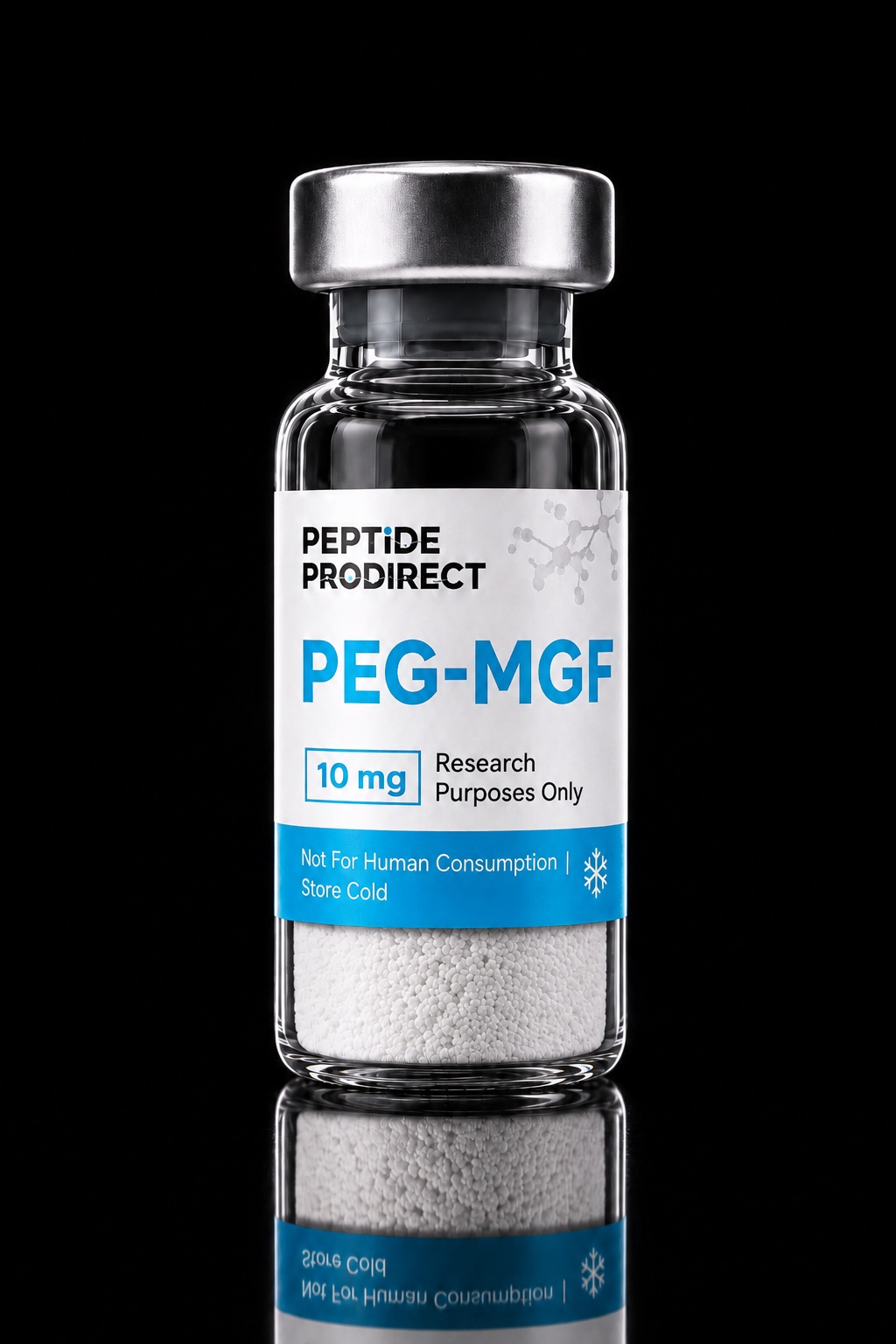 Peptide Prodirect PEG-MGF research-material vial in a black studio