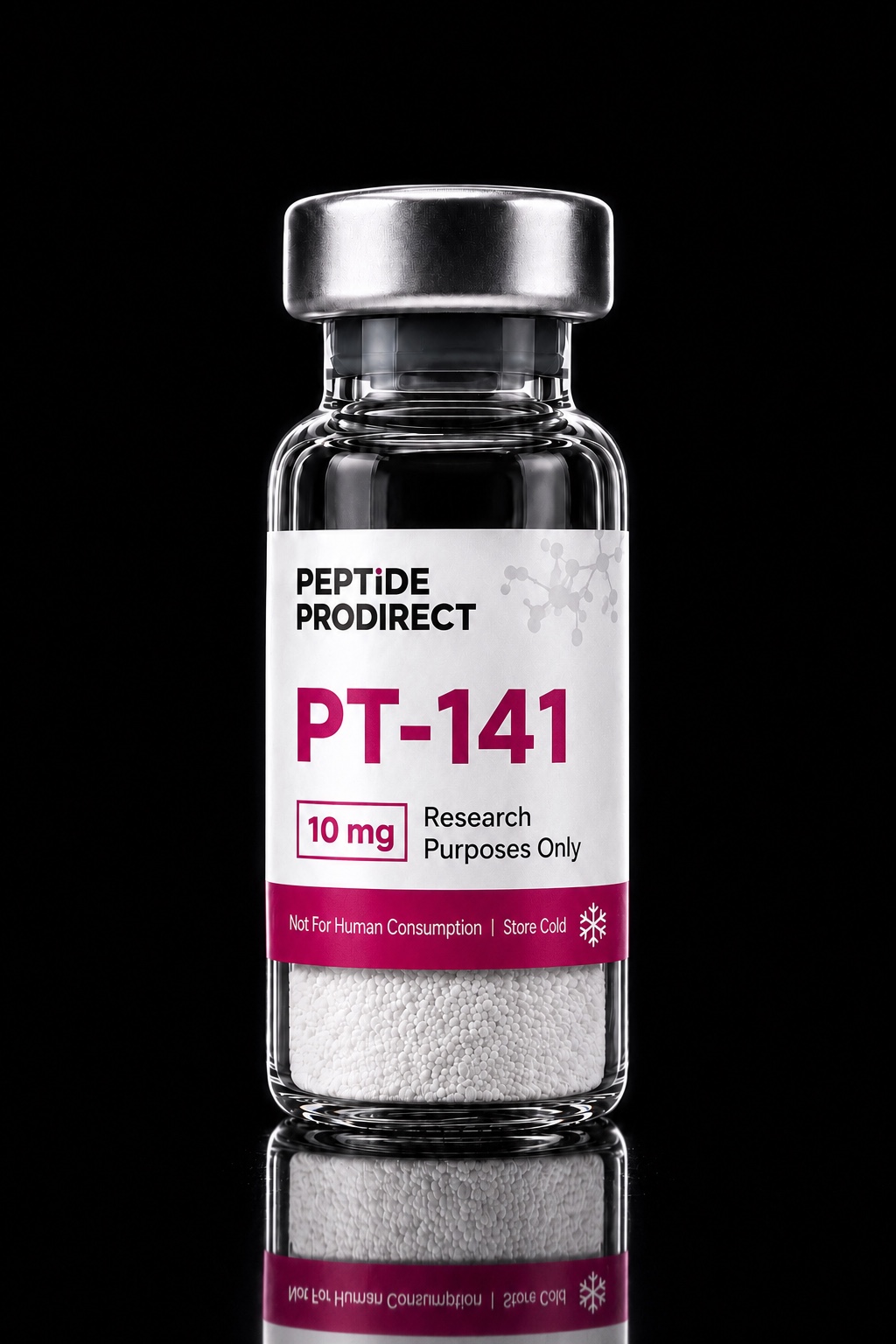 Peptide Prodirect PT-141 research-material vial in a black studio