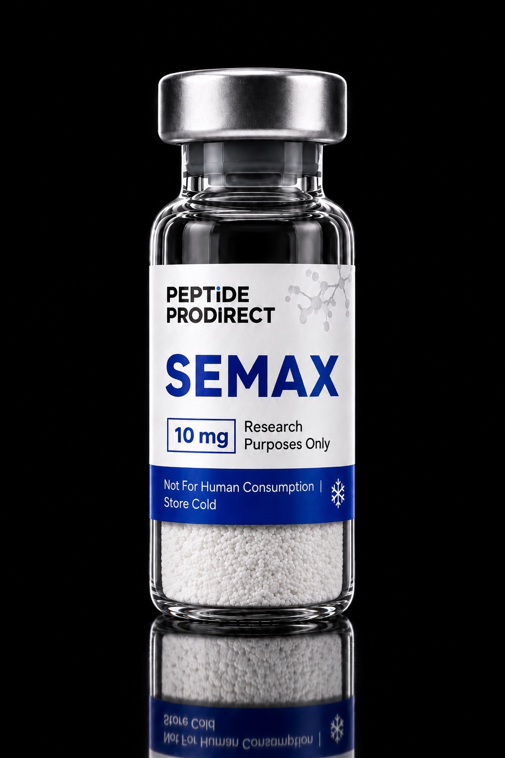 Peptide Prodirect Semax research-material vial in a black studio