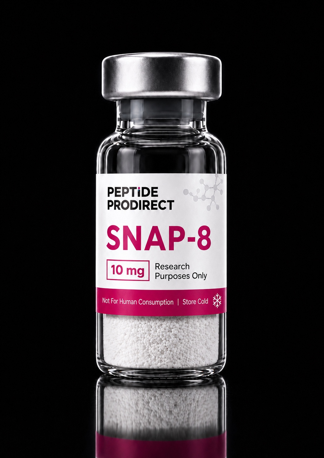 Peptide Prodirect SNAP-8 research-material vial in a black studio