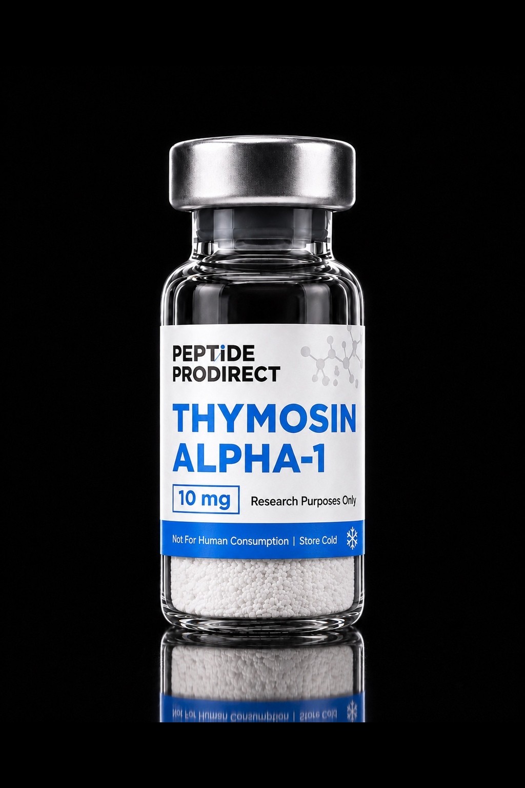 Peptide Prodirect Thymosin alpha-1 research-material vial in a black studio